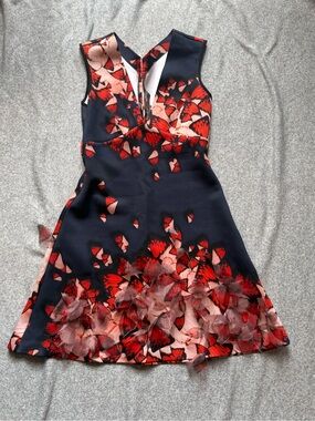 Clover Canyon Sleeveless Navy Dress with Red Butterfly Print and Embellishment
